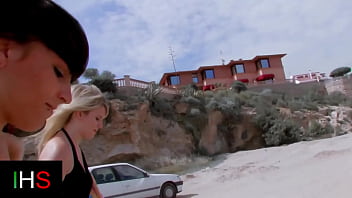 Preview 1 of Japan Perkosa Adik - Brunette girl and blonde girl fucked at the seaside by a hot male