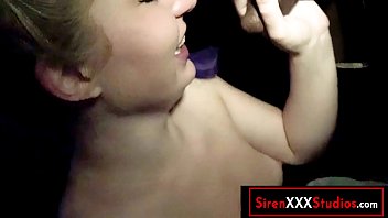 Preview 4 of Striptis Party - Gloryhole Blonde Sucks Cum From Many Stranger Cocks