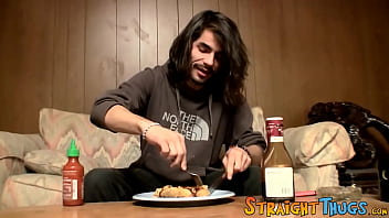 Preview 1 of Hairy Casting Uncensured - Devin Reynolds almost douses his plate with his own special mayonnaise after wanking