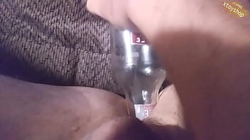 Preview 1 of Short Hair Brunette Submissive - Hot Fucking My Ass With A Glass Bottle