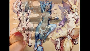Preview 3 of Mc Teen - Krystal,  Loona,  Renamon furry tribute (triple)