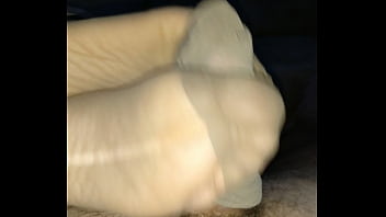 Preview 4 of Zayti V Fonbet Layv - filling nylonsocks with cum after stocking footjob