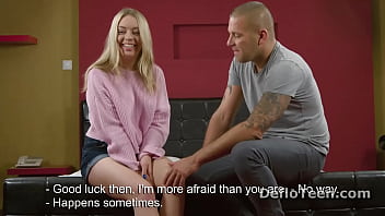 Preview 1 of Fake Massage Agent Sex - Cute blonde Anna Palatka sucks her first big cock
