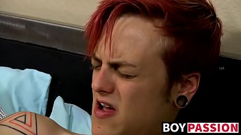 Preview 3 of Teenieporn Threesome - Cutie puts a huge toy inside of his ass and enjoys it