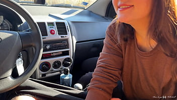 Preview 2 of Sister Big Bubas - While Waiting for Roadside Assistance,  Cute Girlfriend Gives a Quick Blowjob in the Car.