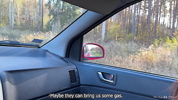 Preview 1 of Sister Big Bubas - While Waiting for Roadside Assistance,  Cute Girlfriend Gives a Quick Blowjob in the Car.