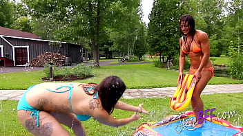 Preview 1 of Russian Guys Hairy - Lezzie BFF - Hot Lesbian WaterFight