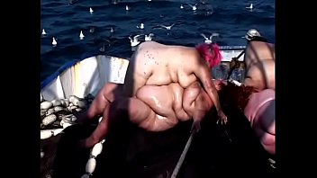 Preview 2 of Female Milking Dildo Older - Four dirty BBW lifeguards fuck each other on the deck with toys on the boat