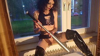 Preview 1 of Twinkelkapoor Porn Videos - Horny whore fucks herself with the baseball bat at the window for the neighbors