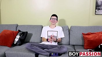 Preview 1 of Porno Ans - Twink with glasses interviewed before jerking himself off