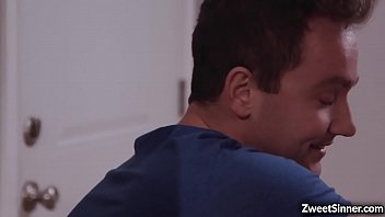 Preview 2 of Blonde Tten - Jasmine Jae noticed that her stepson is obssessed with big tits so she seduces him and had an indulging afternoon sex delight with him