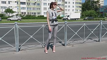 Preview 2 of Old Pervert Licks Teen Ass - Sexy Natalia walks down the street in tight leggings