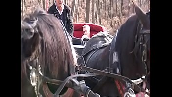 Preview 2 of Karen Uehara Uncensored - Playful senior cabin attendant Katia De Val allowed pilot assistant access for her body during horse and buggy circa walking in the woods