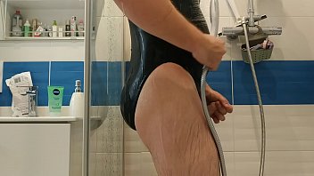 Preview 2 of Chalks - Boy in sexy one piece swimsuit