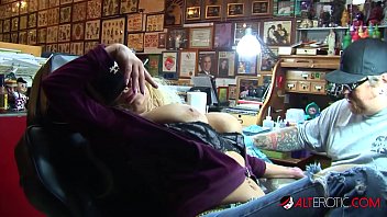 Preview 2 of Dirsttime - Shyla Stylez gets tattooed while playing with her tits