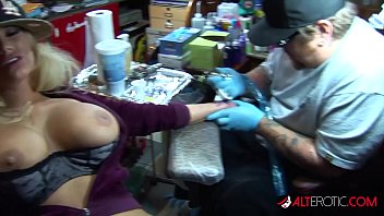 Preview 1 of Dirsttime - Shyla Stylez gets tattooed while playing with her tits