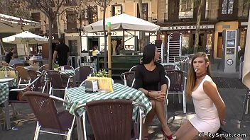Preview 1 of Xxvideodownlode - Brunette smoking in public cafe outdoor