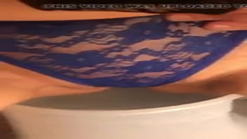 Preview 2 of Hanging Fisting - Evelle Wetting Blue Lace Panties Pulls Them Aside
