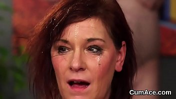 Preview 3 of Young Russian Big Tits - Slutty centerfold gets sperm shot on her face gulping all the spunk