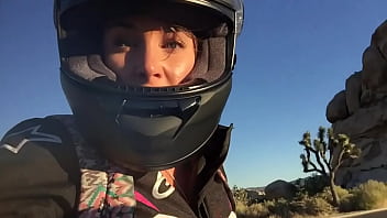 Preview 1 of Women Masterbatin - felicity feline rides motorcycle to joshua tree and plays outside