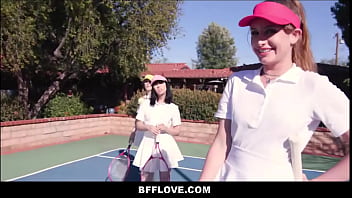 Preview 1 of Nice Mom Xxx - Teen Best Friends Fucked By Their Tennis Coach On Court - Daphne Dare,  Cleo Clementine,  Daisy Stone