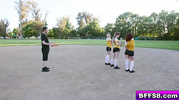 Preview 1 of Crazy Kissing - Besties kneels down and pass the studs penis like a peace pipe licking and sucking