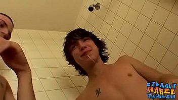 Preview 3 of Nicolette Shea Sneaky Sex - Large cock of emo twink gets pulled on in the shower hard