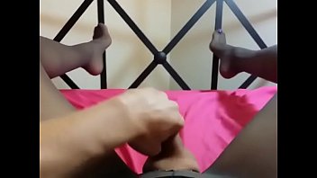 Preview 4 of Twink Cum Sheets - Pantyhose in Bed Jerking Off