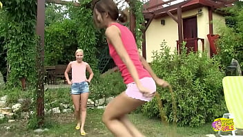 Preview 1 of 18 Dad - Adorabel blonde and brunette girls have a fun time outdoors with pussy eating