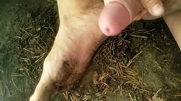 Preview 1 of Beeg Feet - Solo Masturbation  with cum on feet on the ground
