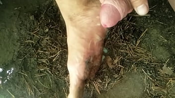 Preview 4 of Beeg Feet - Solo Masturbation  with cum on feet on the ground