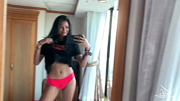 Preview 1 of Bi Cutie Tino - NAUGHTY DESI GIRL RIDES DILDO AGAINST HONG KONG SKYSCRAPER WINDOW