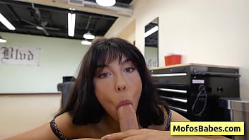 Preview 1 of Nice Pussyslut - Sexy brunette teen gives nice wet tug and suck huge dick pov style (Bianca Bangs,  Billy Boston)