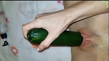Preview 1 of Japanese Lesbian School Bdsm - Teen Fucking My Self With A Cucumber Huge Squirt Hot Amateur Cucumber Cam Homemade