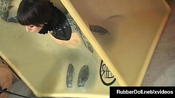 Preview 4 of Hom Sex Video - Latex Dom RubberDoll Whips &amp_ Encases Psylocke In Plastic Box