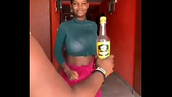 Preview 2 of Two Big American Cocks Face Fuck - GHANA GIRL OPENS A BOTTLED d. WITH HER BREASTS