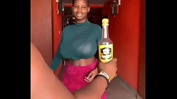 Preview 1 of Two Big American Cocks Face Fuck - GHANA GIRL OPENS A BOTTLED d. WITH HER BREASTS