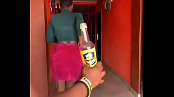 Preview 4 of Two Big American Cocks Face Fuck - GHANA GIRL OPENS A BOTTLED d. WITH HER BREASTS