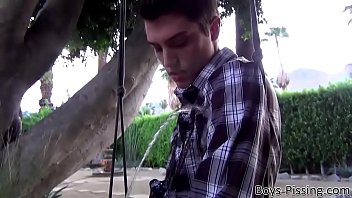 Preview 1 of School Six Bf Xxx - Twink Riley Michaels jerks off in his backyard after pissing