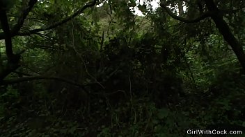 Preview 1 of School Bus Pissing And Sex - Shemale bounty hunter fucks poacher