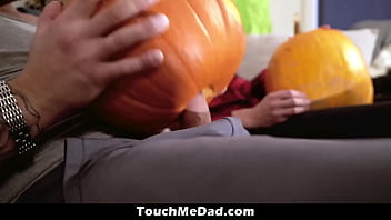 Preview 1 of Xxx Video Under 15 Years Old - Stepson Never Imagined that Playing with Pumpkins Like that Could Feel so Good - Touchmedad