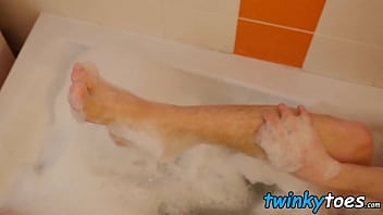 Preview 1 of Robot Trap - Young dude loves playing with his feet in the bathroom