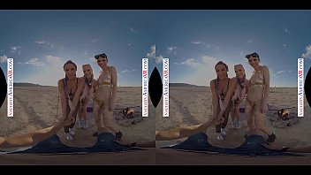 Preview 2 of Milf Lesbisn - Naughty America - VR you get to fuck 3 chicks in the desert