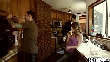 Preview 1 of Fat Secretary R20 - Perverted brunette teen sucked a stepdads big banana
