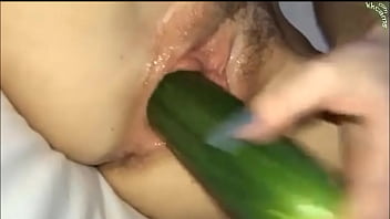 Preview 3 of 19 Years Boy And Mom - 18 Year Old Girlfriend Fucking Herself With Huge Cucumber Then Cums Hot Amateur Cucumber Cam Homemade