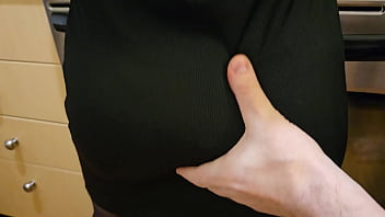 Preview 1 of Sex Boyandgirl - Petite Step Sister In Black Dress Fucked In Kitchen