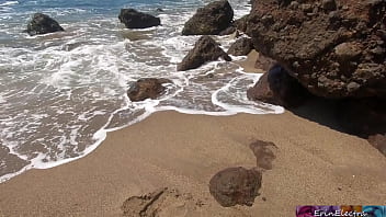 Preview 3 of Groping Boobs Cinema - Fucking doggystyle on a public beach (POV) - Erin Electra