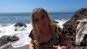Preview 4 of Groping Boobs Cinema - Fucking doggystyle on a public beach (POV) - Erin Electra
