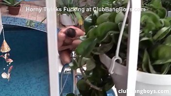 Preview 3 of Yoga Peeing Lesbians - Twinks Enjoy Being Watched - Threesome by the Pool