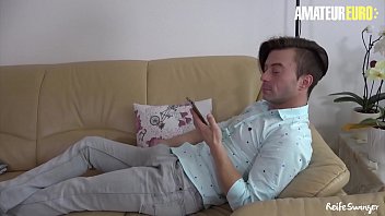Preview 1 of Hot Girl Sex With Dog On Bed - AMATEUR EURO - Blondie German Sandra Turns Hardcore With One Of Her Friends